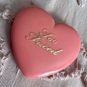 TOO FACED Love Flush blush in Love Hangover, dark coral peachy pink, swatches